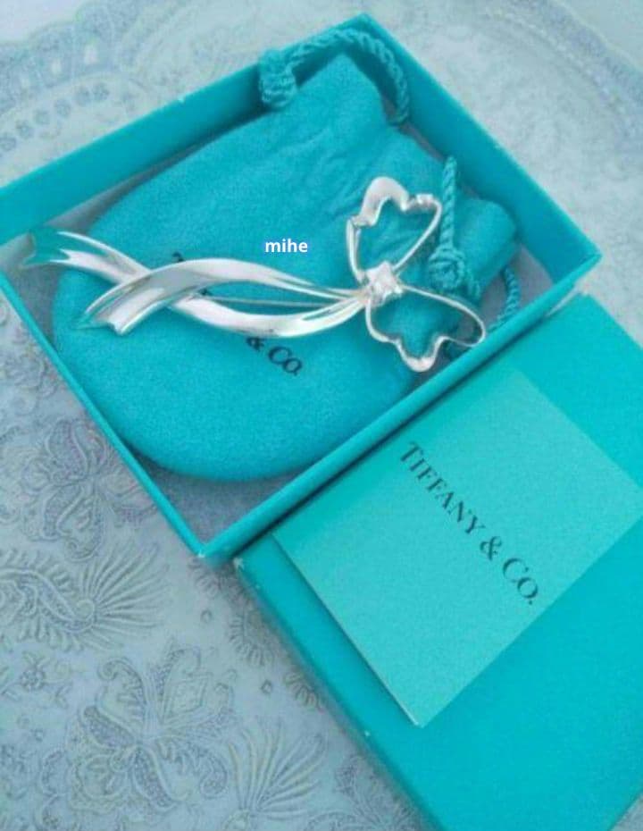 レア 磨き済 ティファニー リボン ブローチ ラージ シルバー