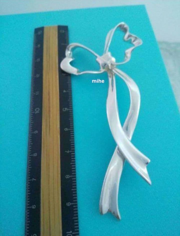 レア 磨き済 ティファニー リボン ブローチ ラージ シルバー