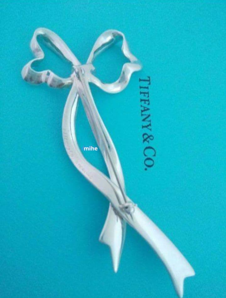 レア 磨き済 ティファニー リボン ブローチ ラージ シルバー