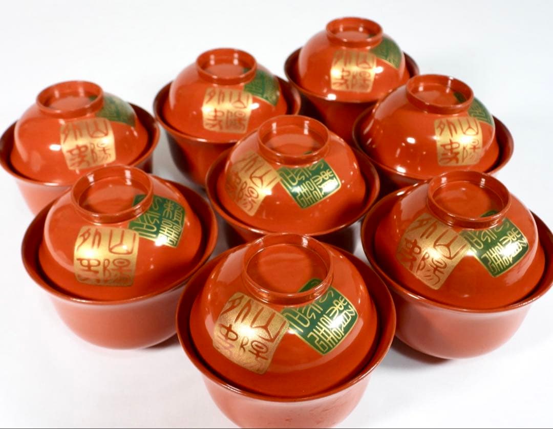 金蒔絵 木製 繪津塗 漆器 印章付吸物碗 汁椀 蓋碗 8客セット