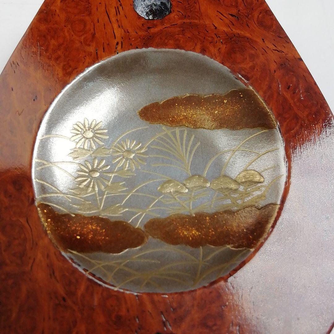 Ｔ９０１　香合　『秋草蒔絵　花梨造り』『琵琶香合』『道場宗廣 造』　共箱　茶道具