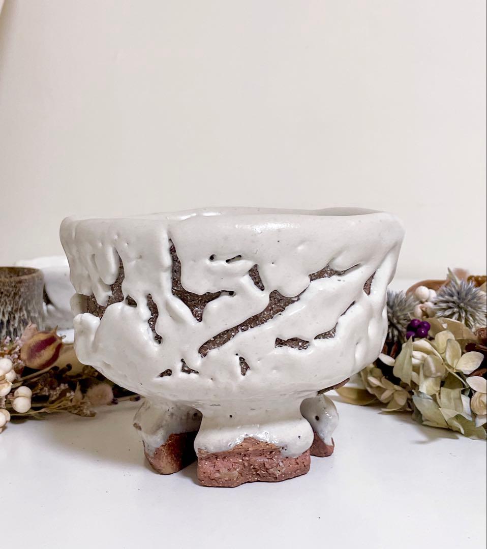 萩焼　山根清玩　鬼萩　割高台　新品　光彩庵　抹茶碗　陶器