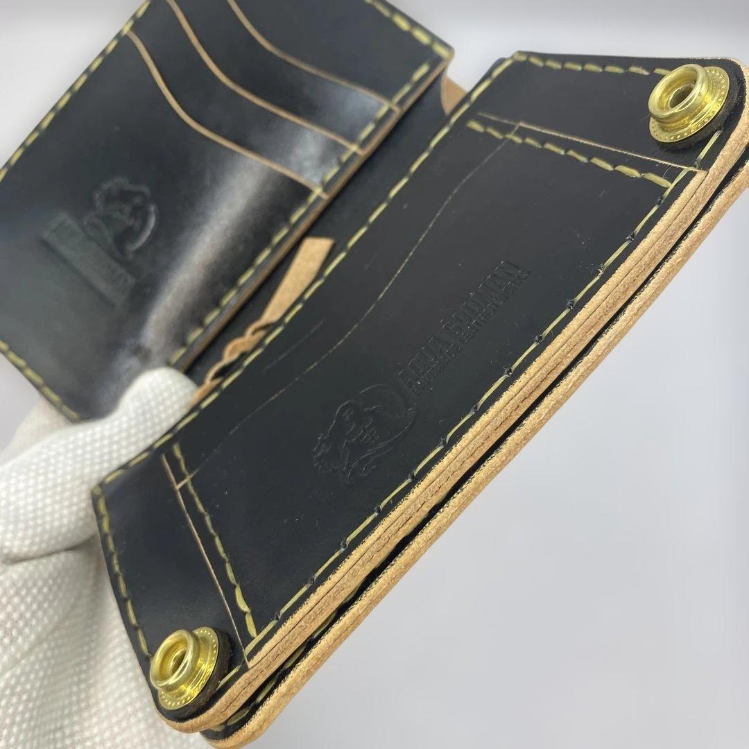 人気の折らずお札収納 丘染めブラックの無骨トラッカーウォレット T-MTW726