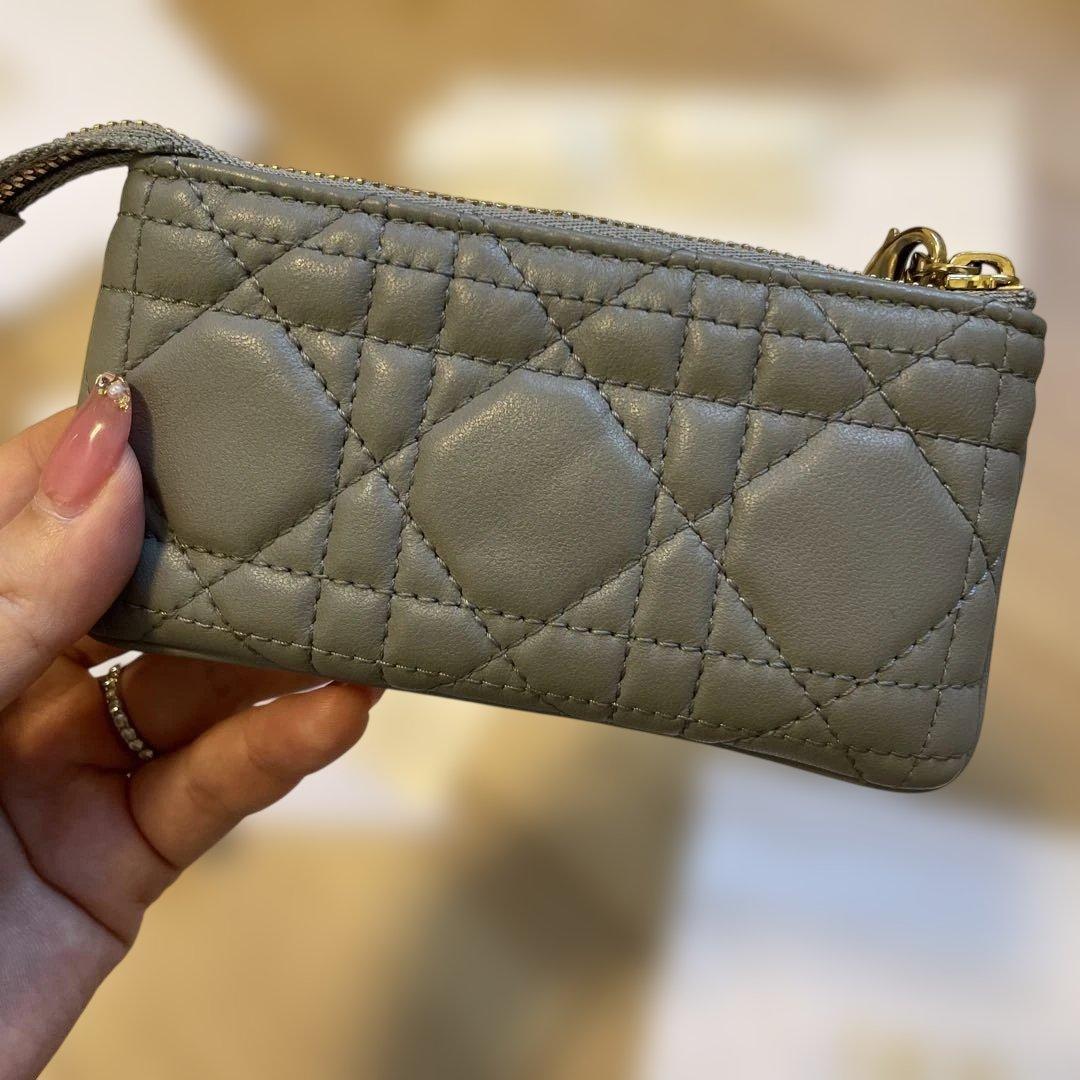 美品　DIOR レディディオール ジップ キーケース ケース　水色　ブルー