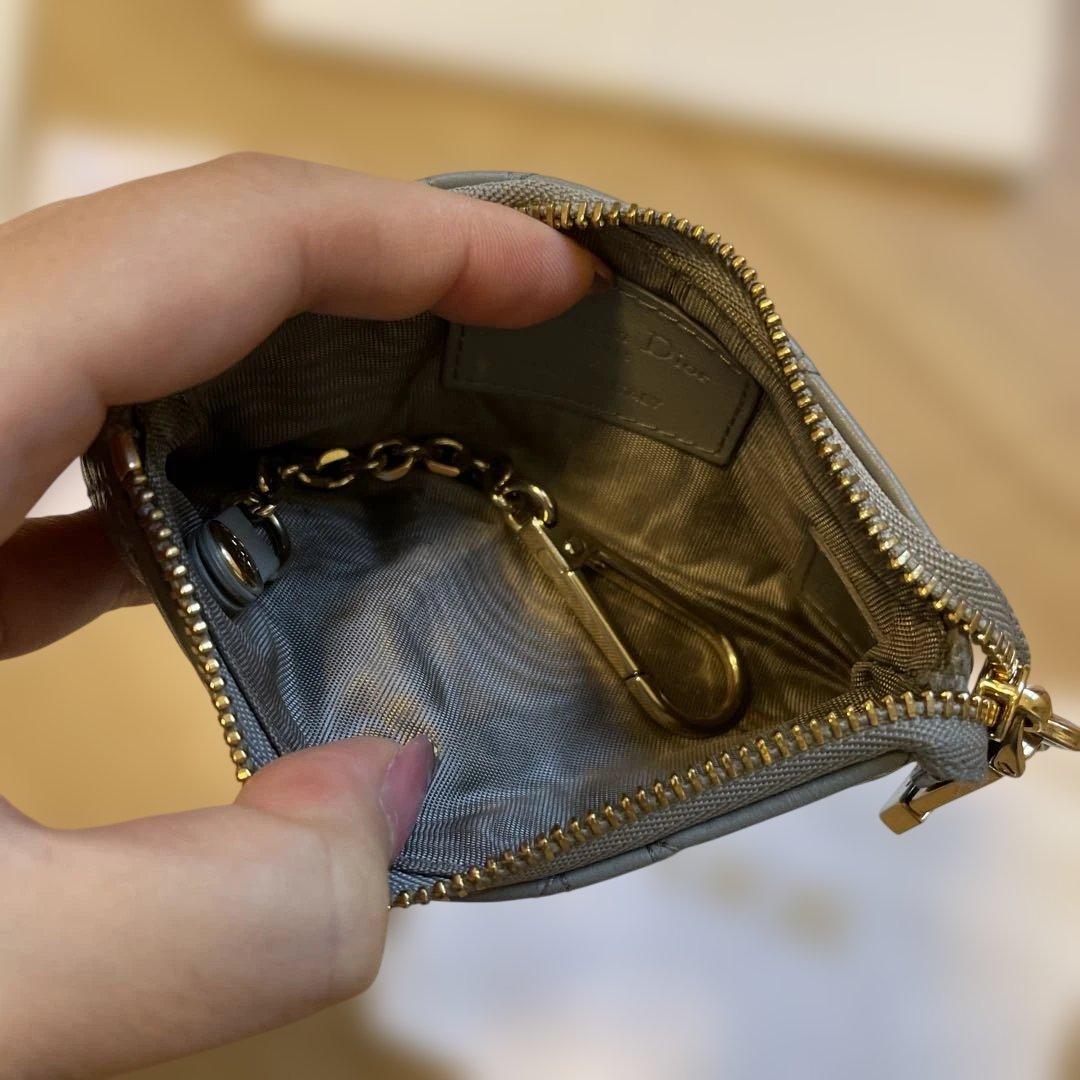 美品　DIOR レディディオール ジップ キーケース ケース　水色　ブルー