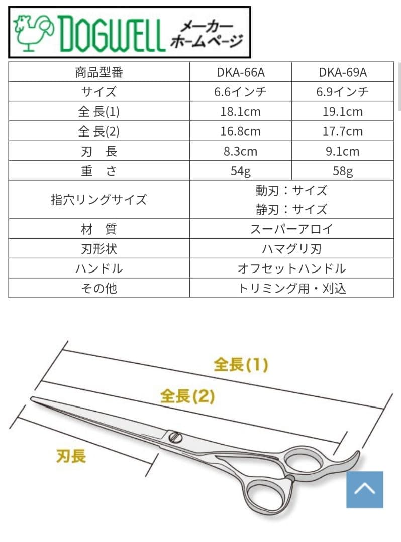 【 DOGWELL トリミングシザー DKA-69A 】