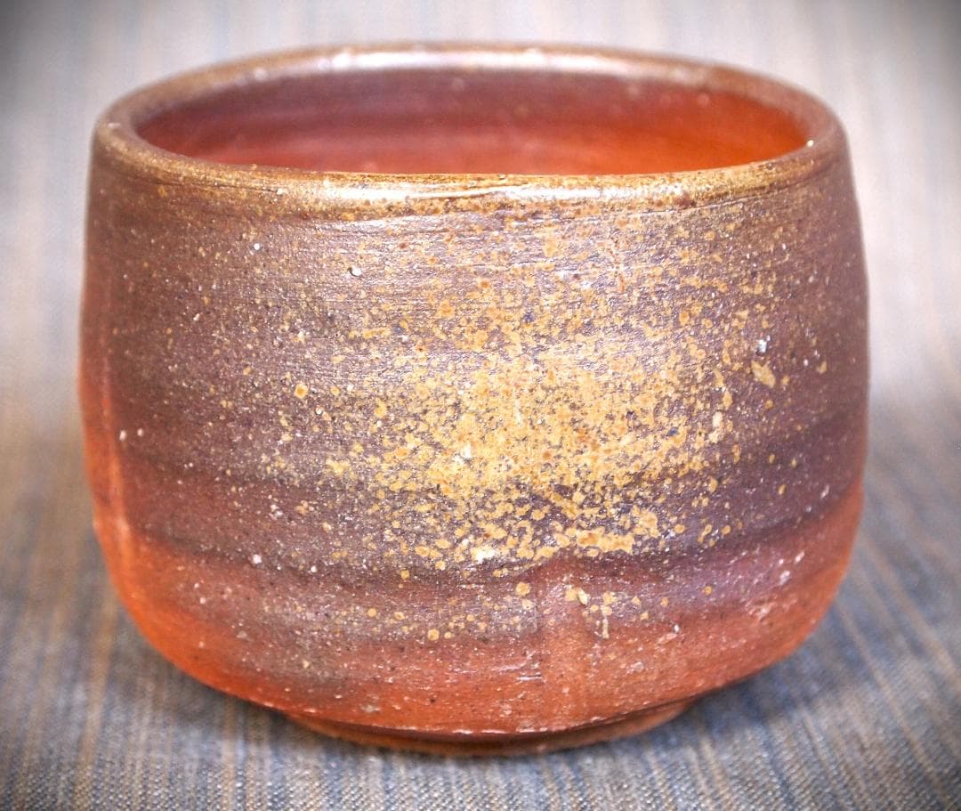 人気作家★中村真【師：中村六郎・金重道明】備前（窯変）湯のみ★共箱