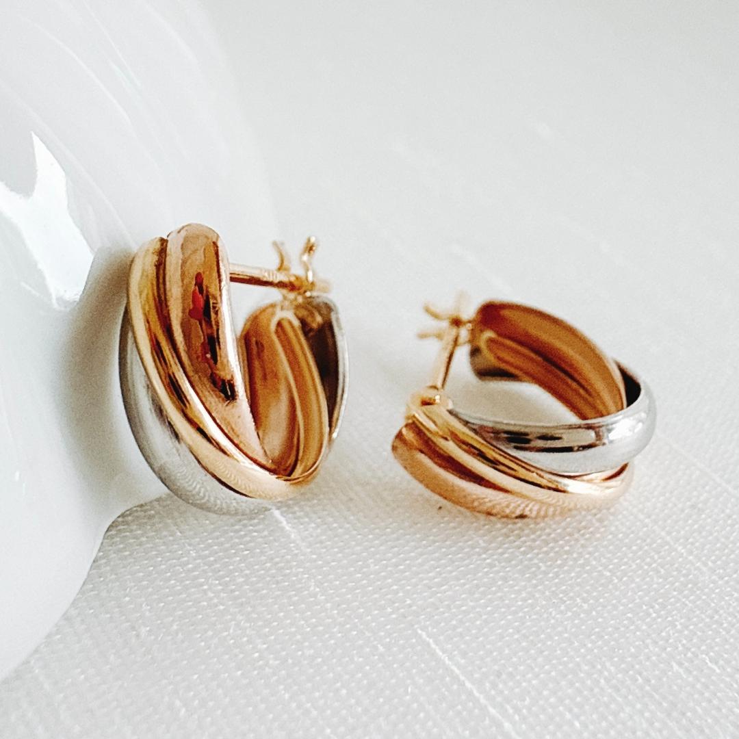 10金【3連トリニティーカラーピアス】PT/YG/PG 日本製 ペア 新品！