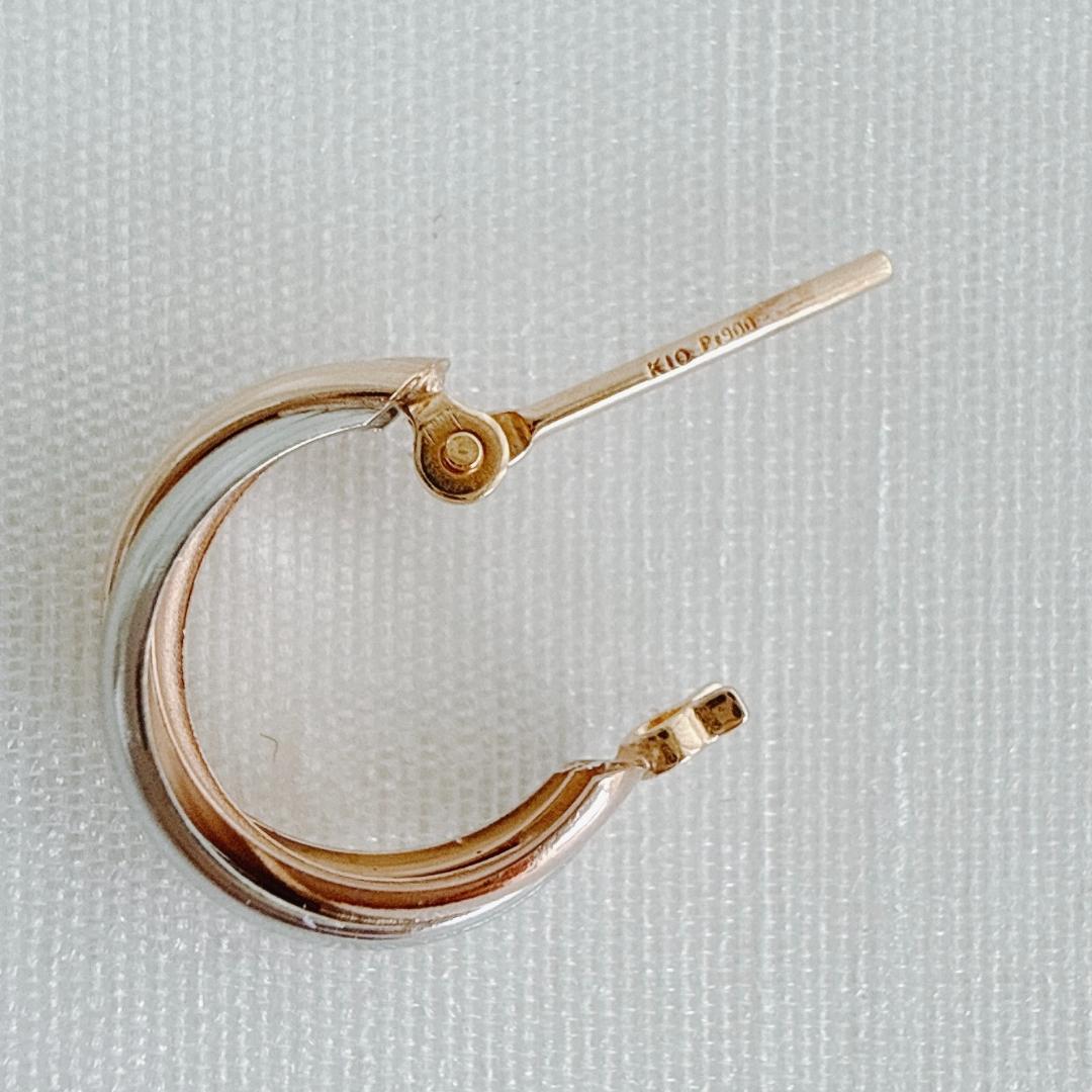 10金【3連トリニティーカラーピアス】PT/YG/PG 日本製 ペア 新品！