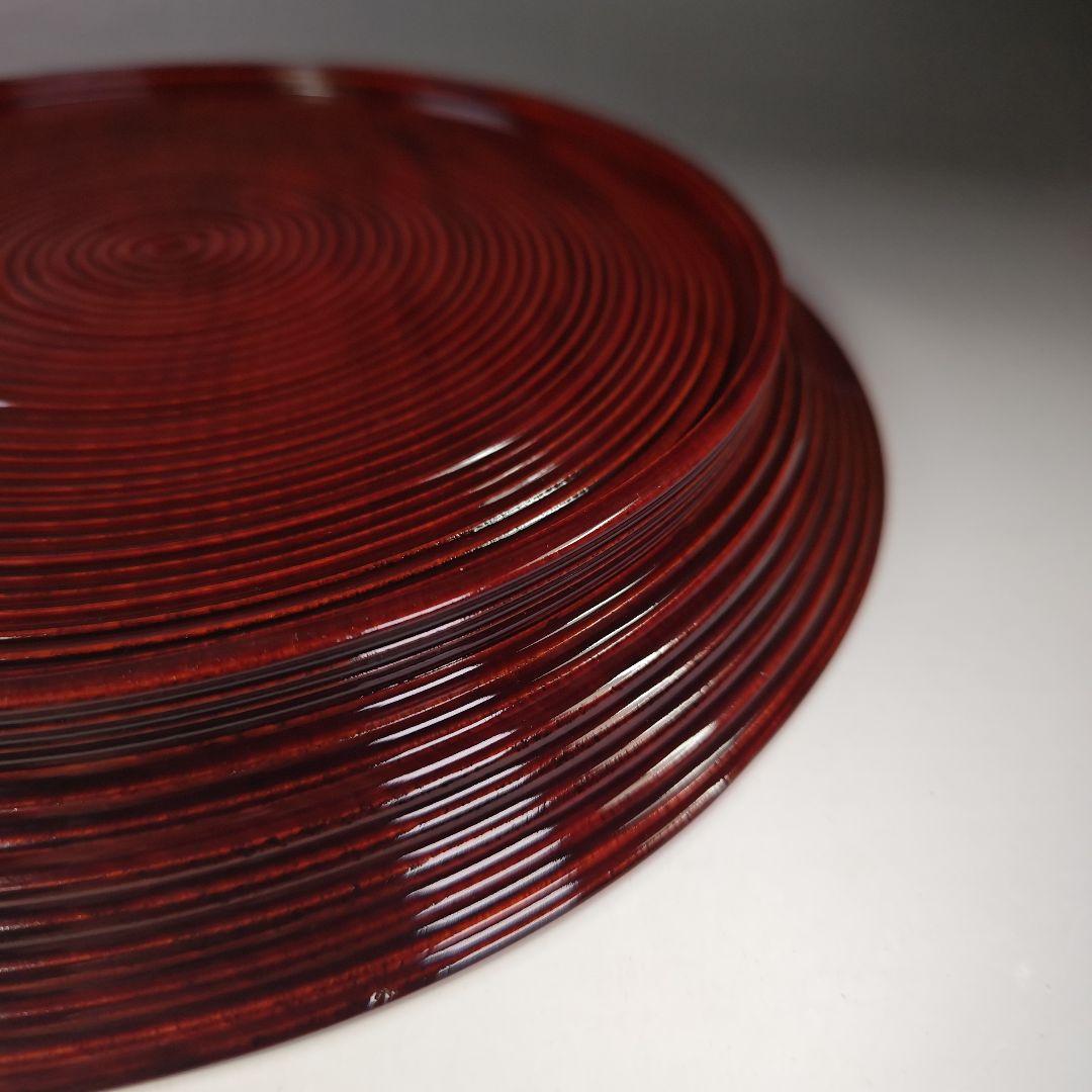 イ331 盆『塗師　哲山作』『溜塗ロクロ目　丸盆　共箱』茶道具　漆塗