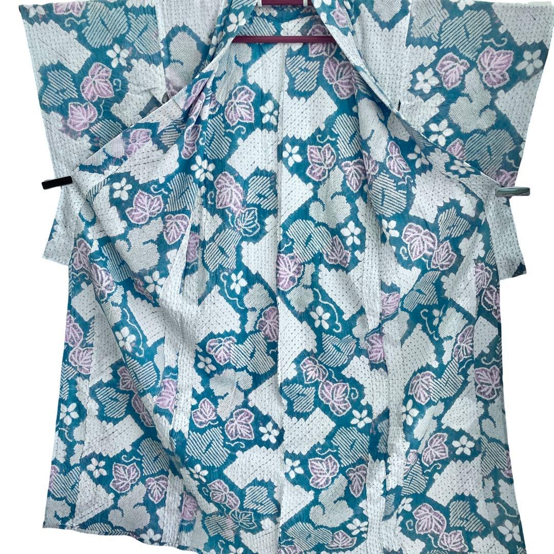 ★ ヨル★青緑色 身丈150 有松絞り 絞り浴衣　総絞り NO32