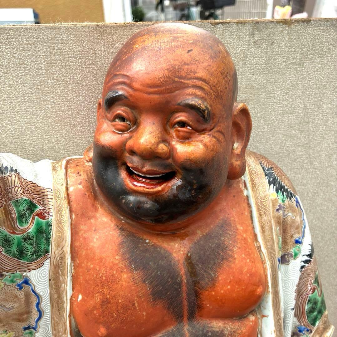 時代物布袋様、九谷焼、昭和レトロ色絵置物　美術品骨董品　縁起物、古美術品60cm