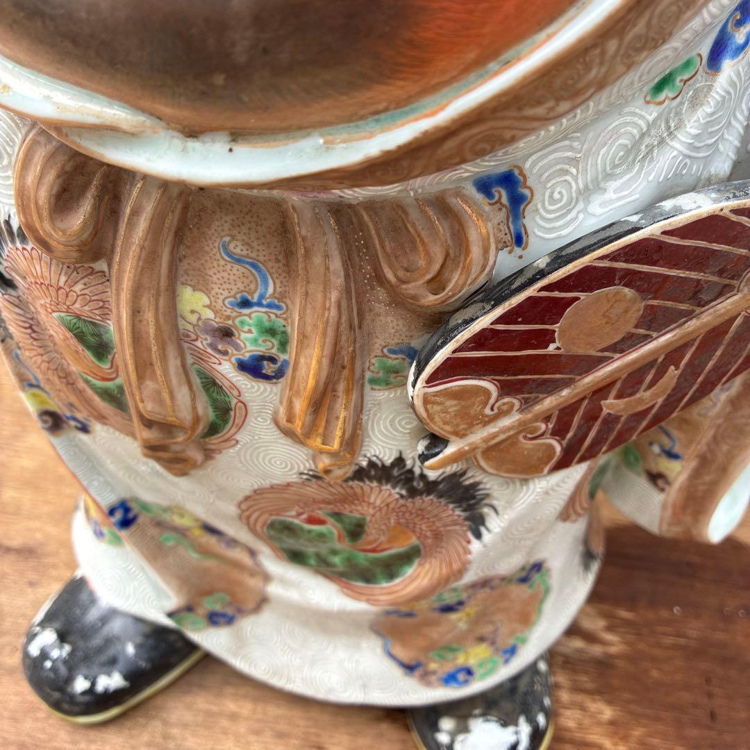 時代物布袋様、九谷焼、昭和レトロ色絵置物　美術品骨董品　縁起物、古美術品60cm