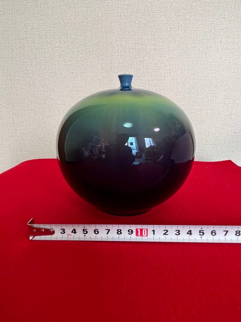 人間国宝 3代 徳田八十吉 碧明釉 壺 共箱 共布 陶歴付 管理T265