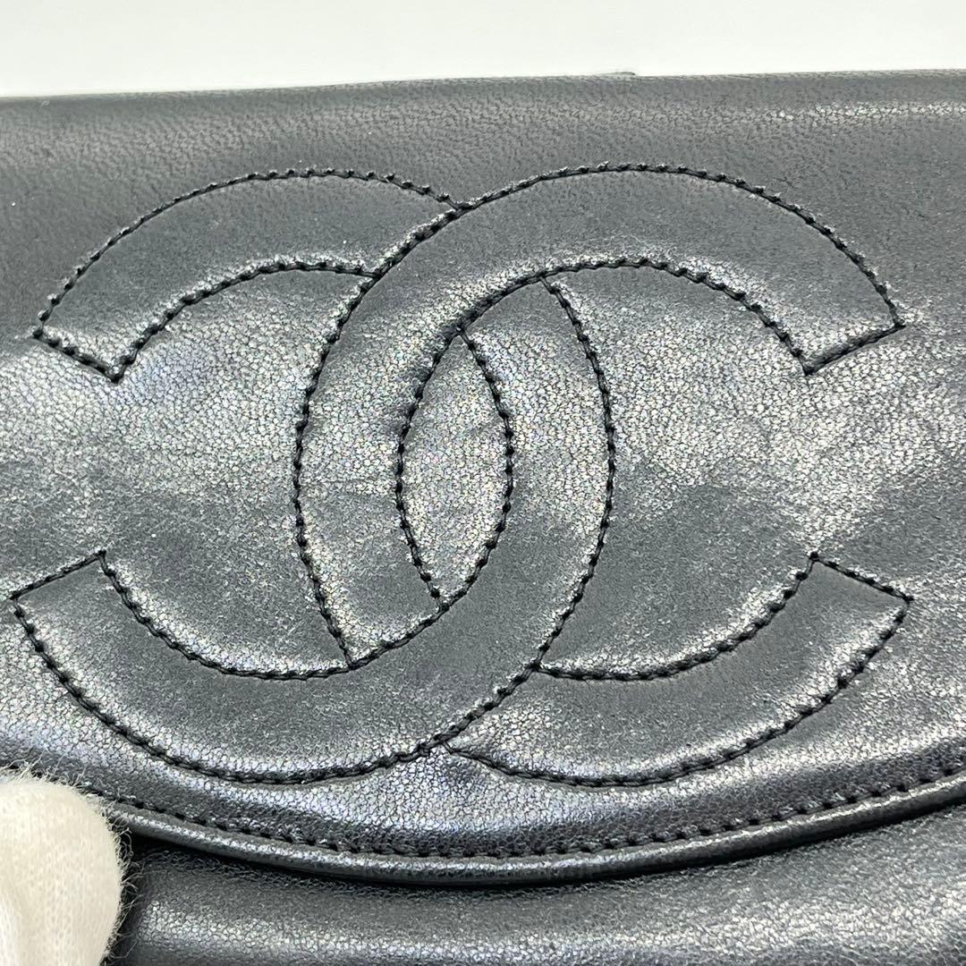 CHANEL 二つ折り財布 デカココマーク ロゴ入り 黒 ギャランティカード付き