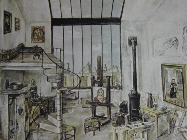 藤田嗣治、【フジタのアトリエ 】、希少な限定額装用画集画、新品高級額 額装付