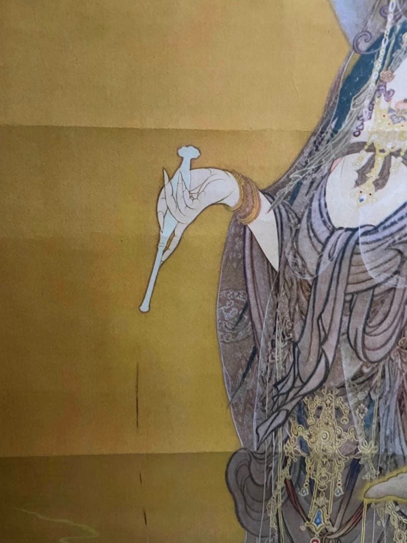 國寳 【狩野芳崖 悲母観音 】骨董品 アンティーク 日本 掛け軸 中国 美術品。