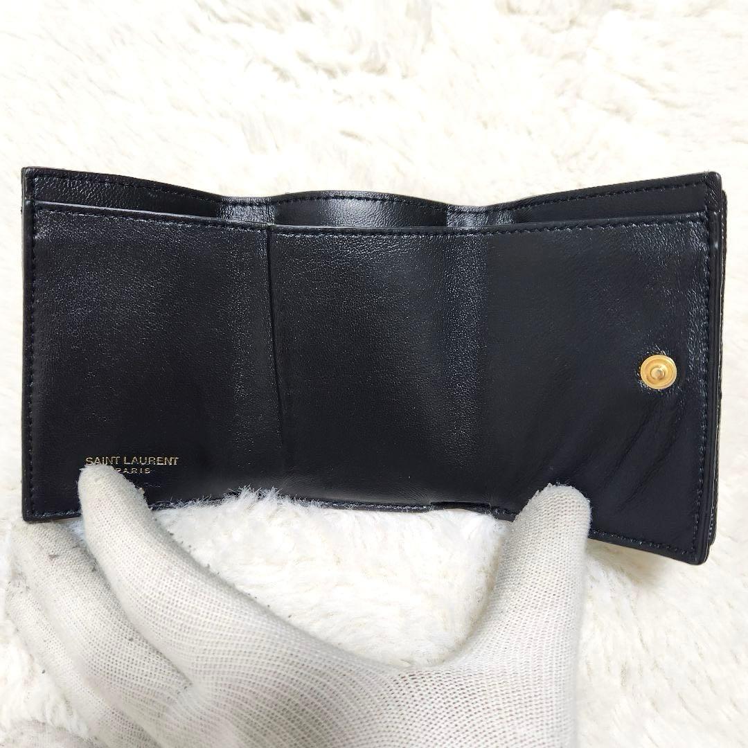 ✨極美品　付属品あり✨サンローラン　三つ折り　カサンドラ　ブラック　レザー　黒