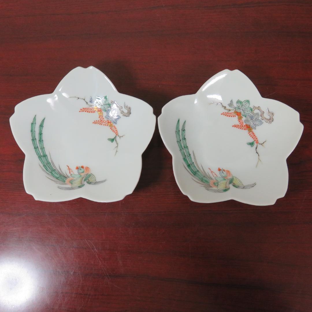 皿 中皿 鳳凰 変形皿 桜型 花形 白磁 銘 明治 大正