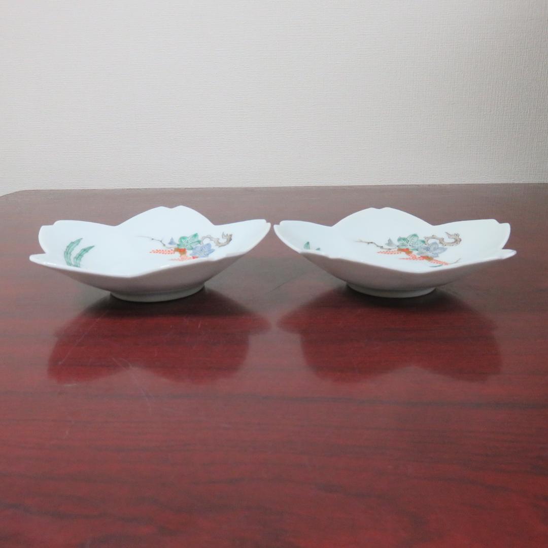 皿 中皿 鳳凰 変形皿 桜型 花形 白磁 銘 明治 大正