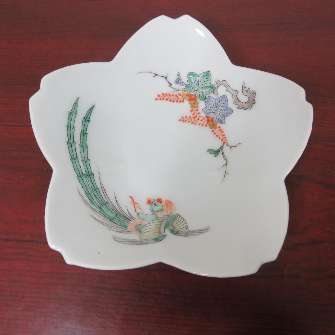 皿 中皿 鳳凰 変形皿 桜型 花形 白磁 銘 明治 大正