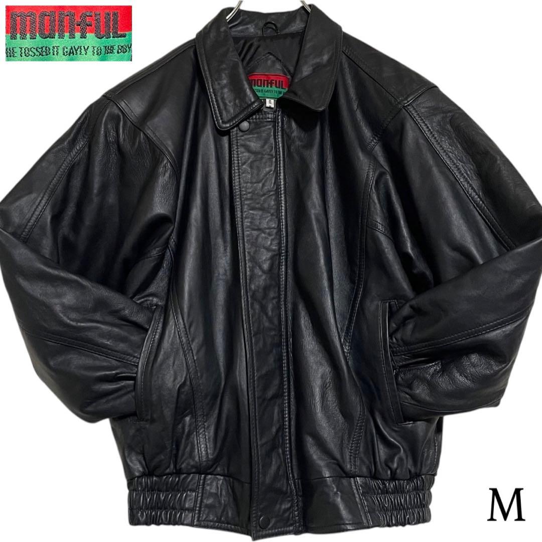 【manful】本革 リアルレザーシングルライダースジャケット ブラック M