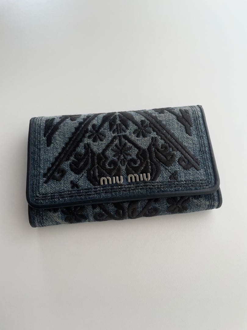 小物 Miu Miu Embroidered Denim Wallet