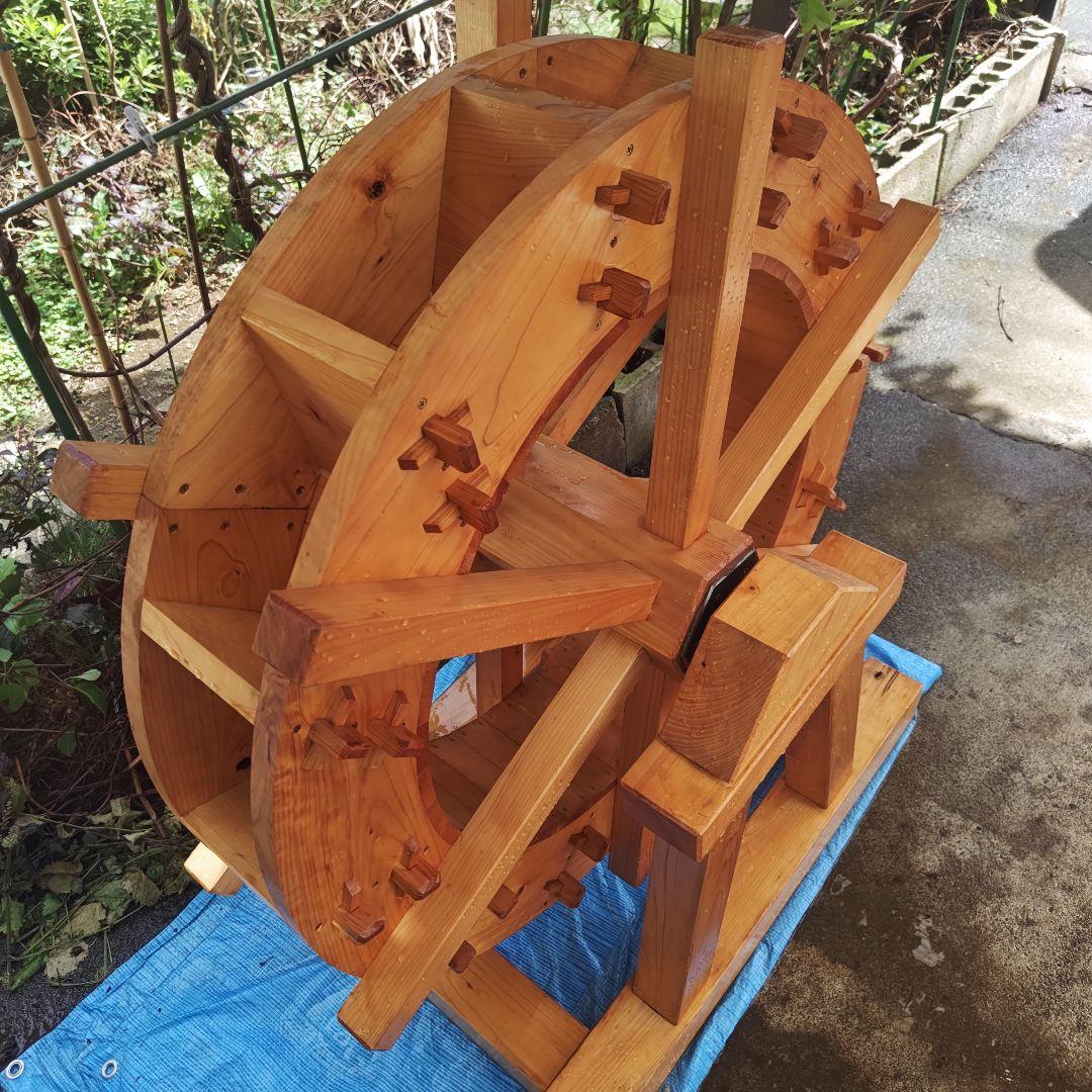 手作り 木製水車 庭園 和風 オブジェ 置物 完動品　90㌢
