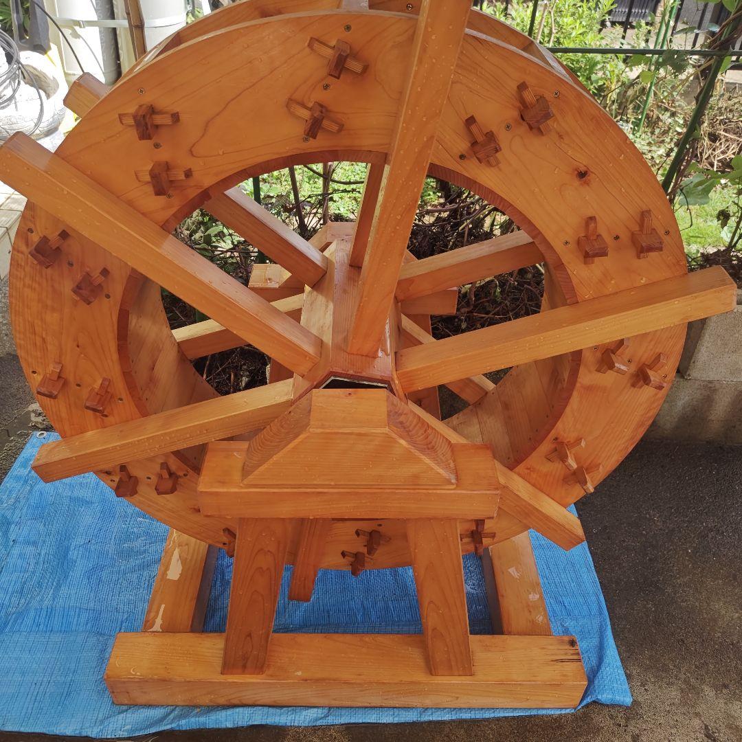手作り 木製水車 庭園 和風 オブジェ 置物 完動品　90㌢