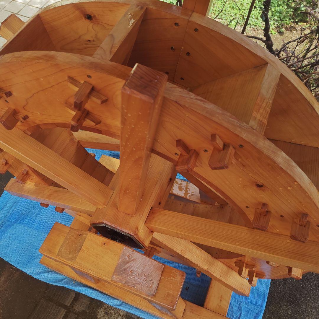 手作り 木製水車 庭園 和風 オブジェ 置物 完動品　90㌢