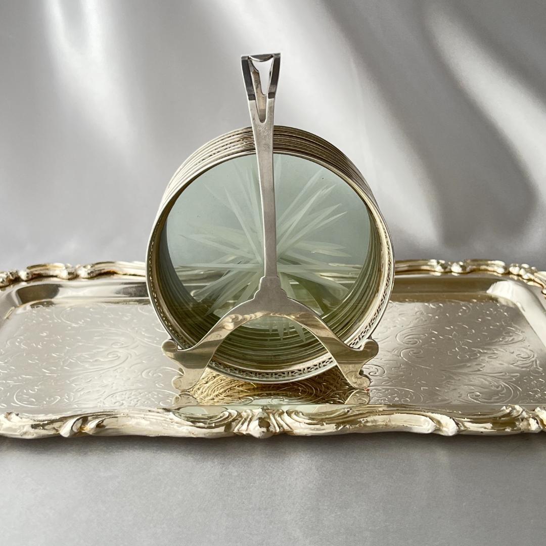 【Webster】ワイングラスコースター 8枚【純銀/ガラス】 ホルダー