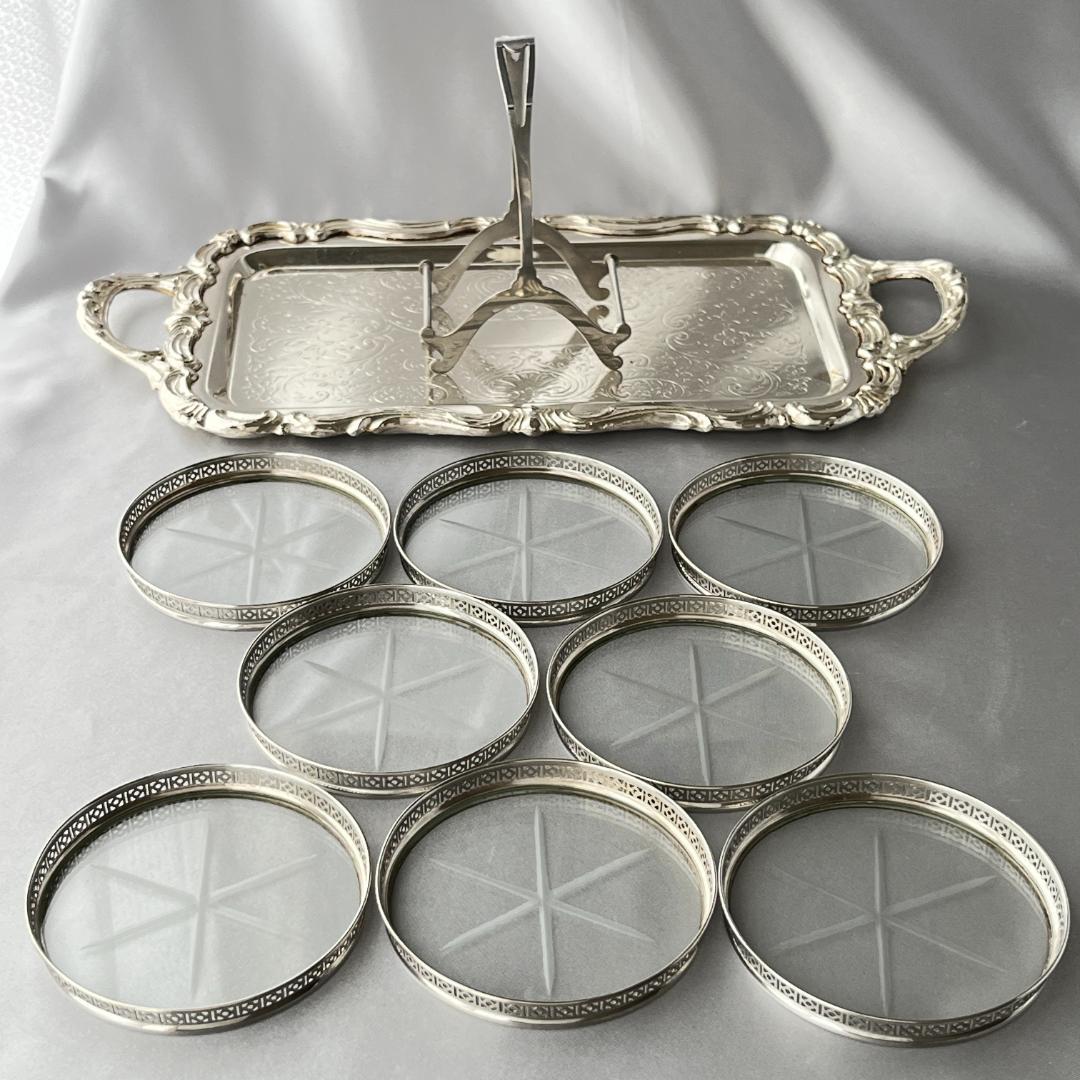 【Webster】ワイングラスコースター 8枚【純銀/ガラス】 ホルダー