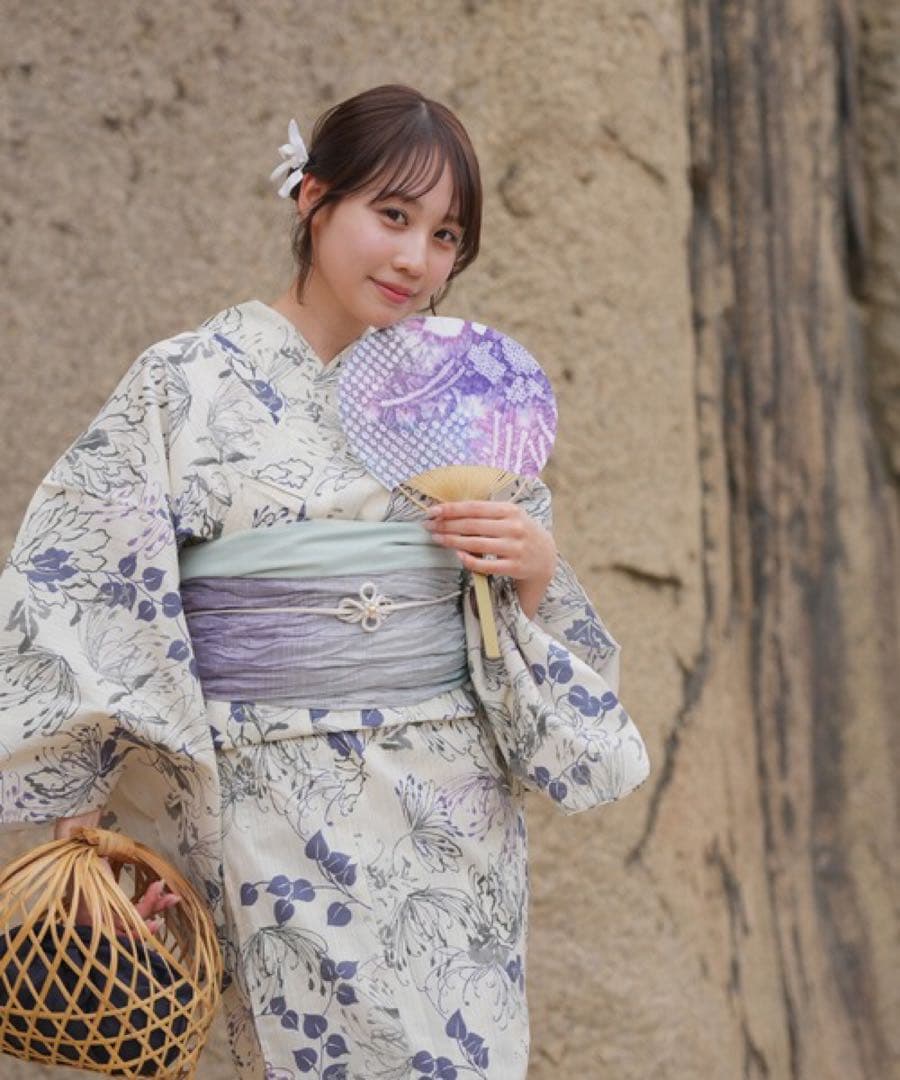 【新品】浴衣3点セット utatane 先染めベージュ風