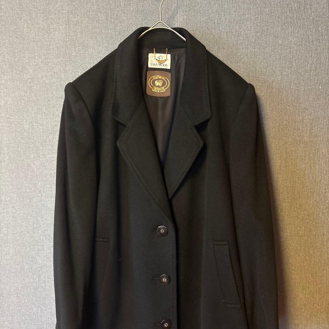 イタリアの高品質カシミヤ100%エモーダのチェスターコートマキシ丈115cm✨黒
