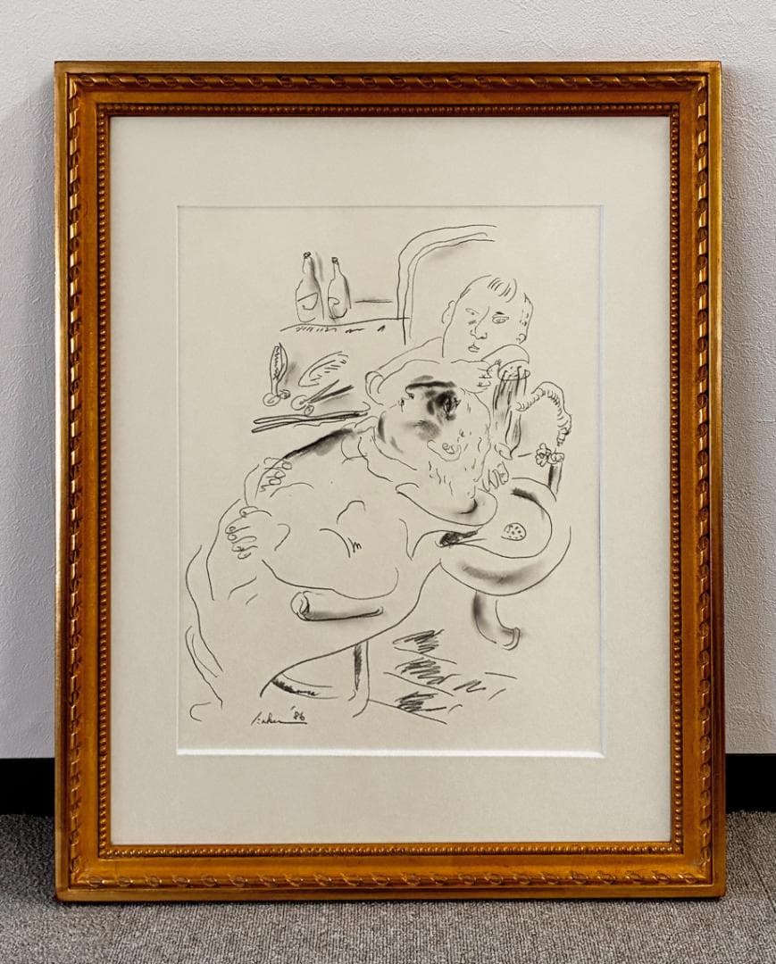 筧本生 鉛筆デッサン『床屋』 かけいもとなり 1986年　真作