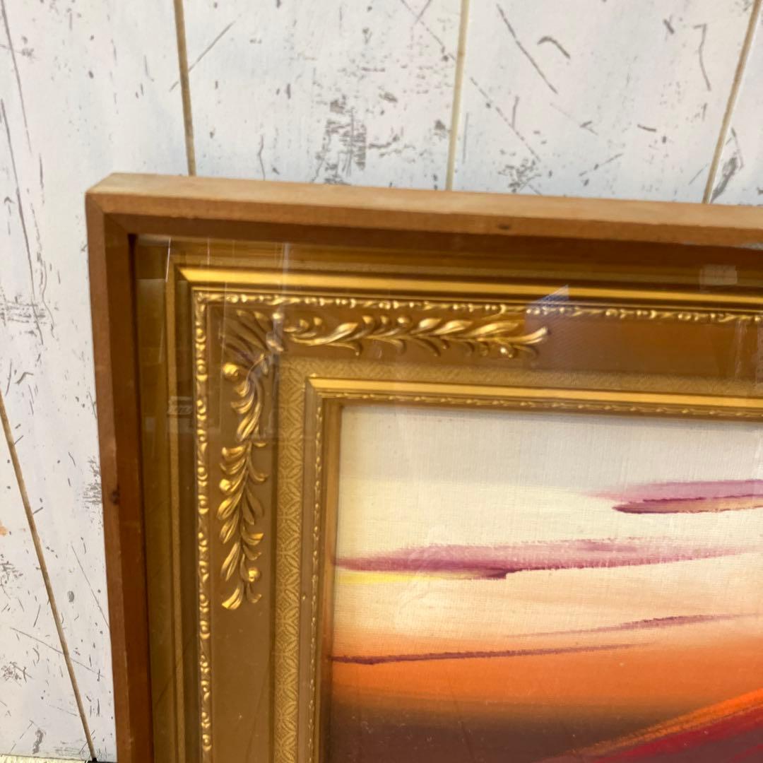 昭和レトロ 油絵 絵画 日本画 立体画 富士山 赤富士 夕焼け 夕日 アート