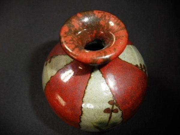 】油壷 赤絵の古い油壷 染付 草花文 一輪挿し 時代物 骨董品 古美術