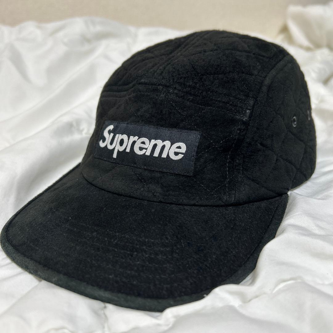 <希少> Supreme キルティング コーデュロイ キャップ 黒 ボックスロゴ