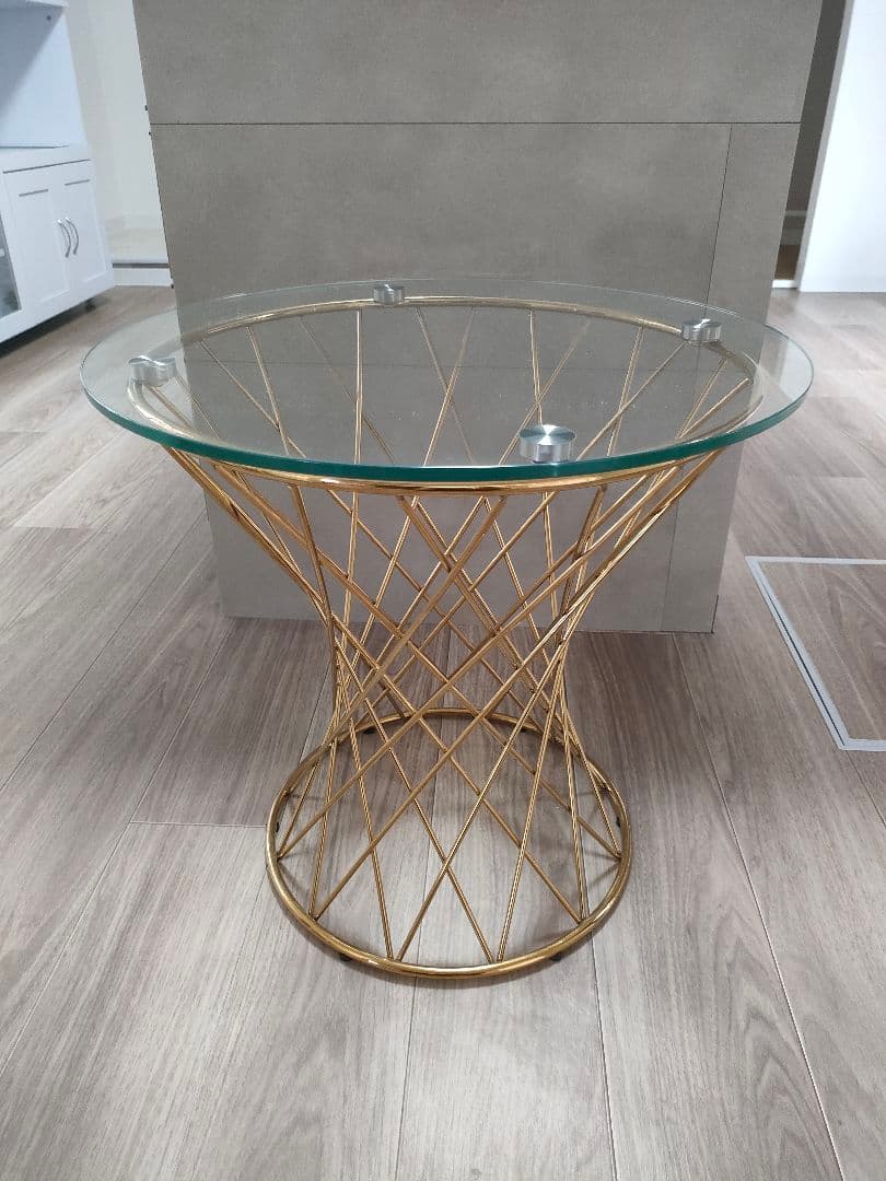 美品 フランフラン　マーリアサイドテーブル　クリア×ゴールド