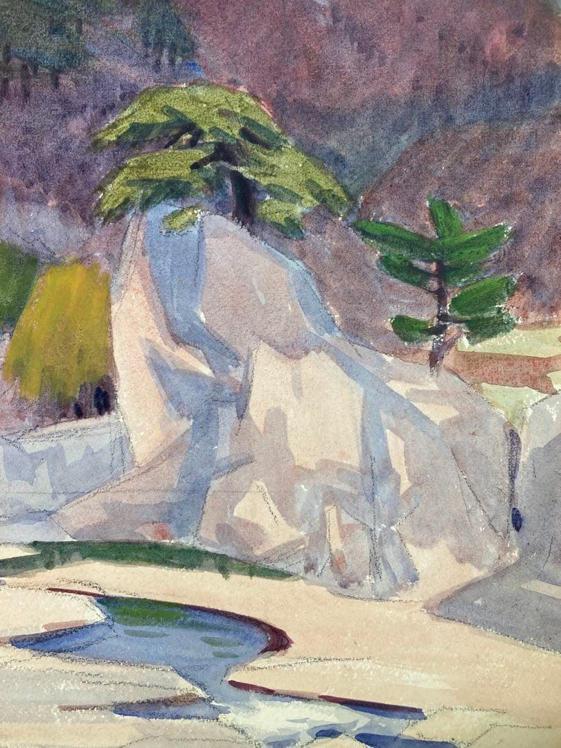 【真作保証】板倉賛治「水上風景」1930年 水彩画 直筆サイン 裏書き有り 絵画