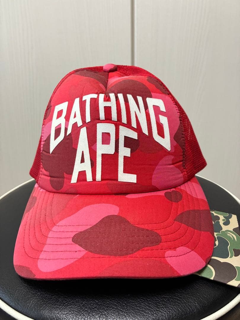 A・BATHING APE 赤迷彩 キャップ