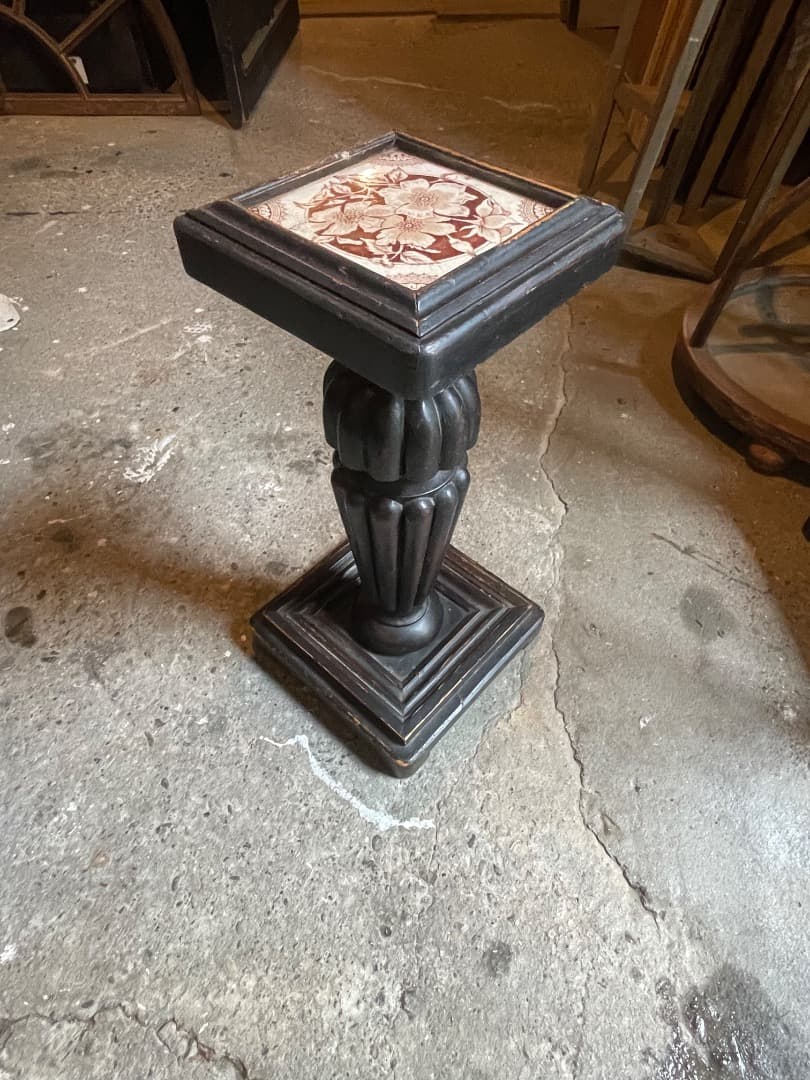 木製花柄タイルスタンド　イギリス　アンティーク