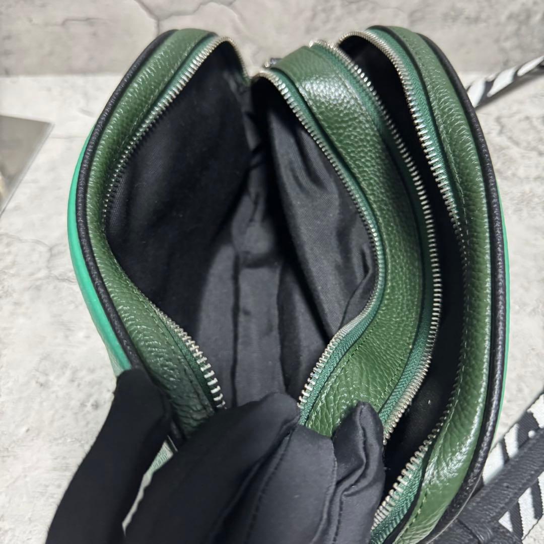 未使用級✨️コーチ カメラバッグ ショルダーバッグ 2層 レザー ゼブラ グリーン