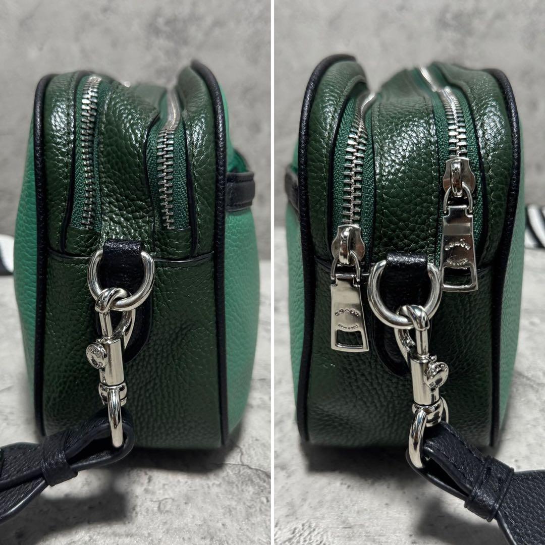 未使用級✨️コーチ カメラバッグ ショルダーバッグ 2層 レザー ゼブラ グリーン