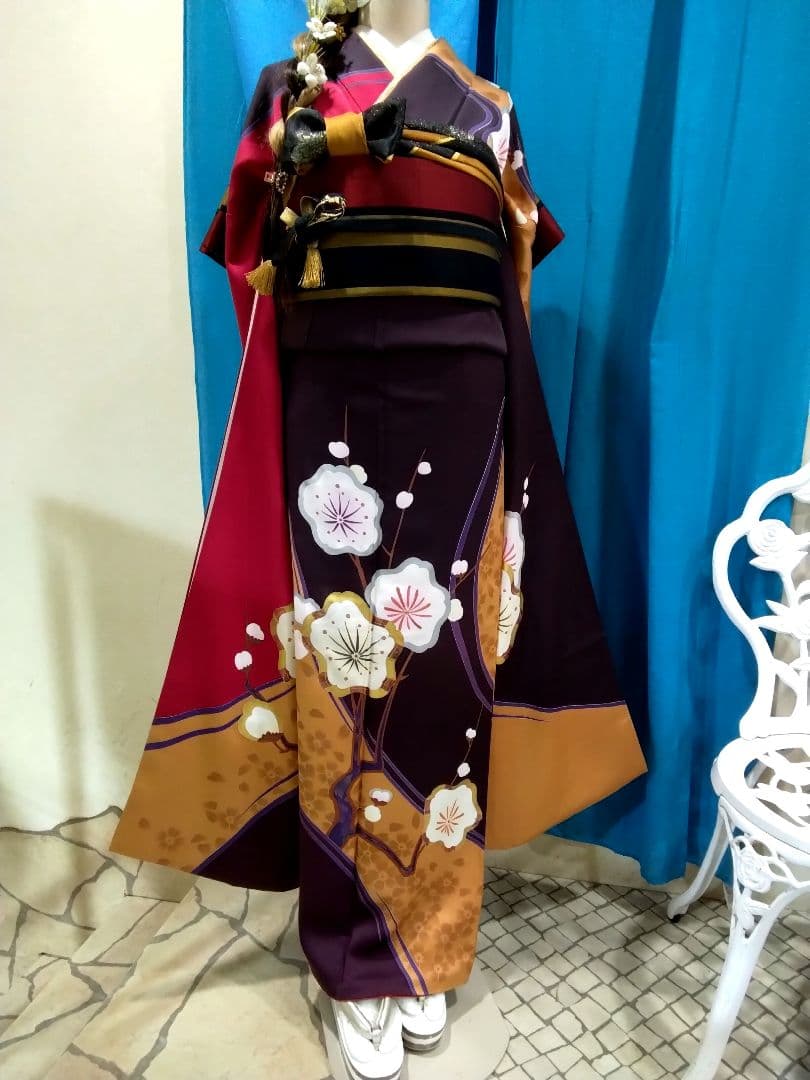 振袖フルセット、一蔵振袖落款、重ね衿帯揚げ帯締め、西陣袋帯、襦袢、トールサイズ