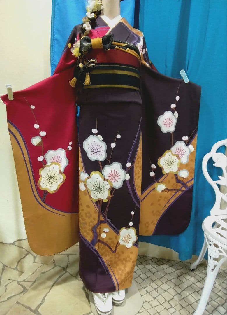 振袖フルセット、一蔵振袖落款、重ね衿帯揚げ帯締め、西陣袋帯、襦袢、トールサイズ