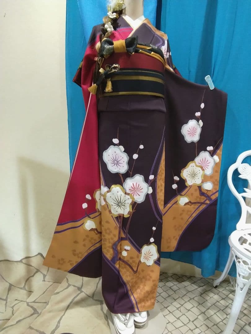 振袖フルセット、一蔵振袖落款、重ね衿帯揚げ帯締め、西陣袋帯、襦袢、トールサイズ