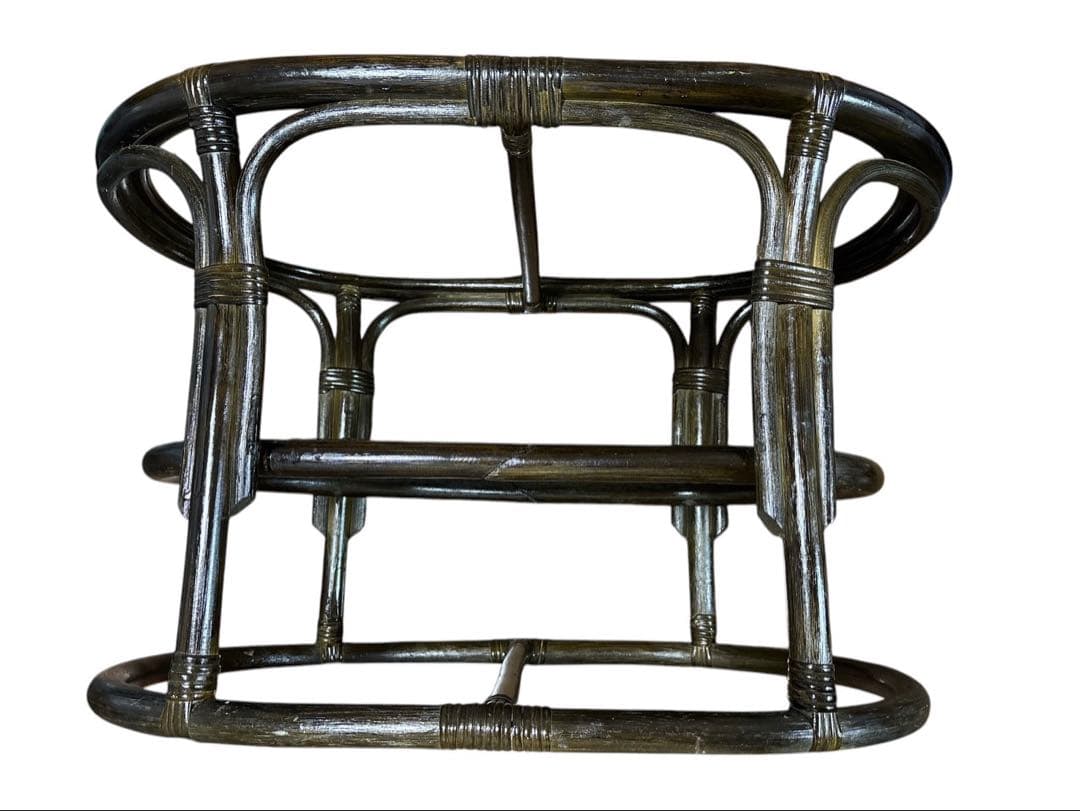 【美品】ラタン 楕円形センターテーブル サイドテーブル 丸型 ガラステーブル　藤