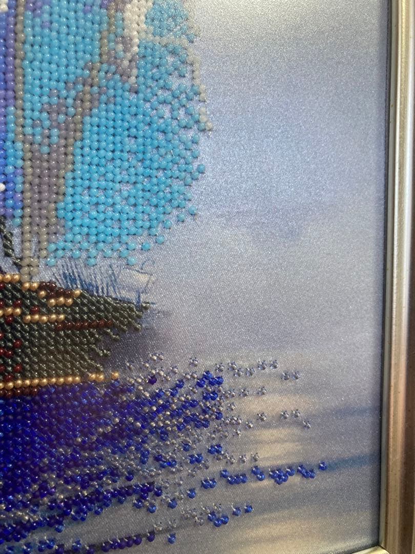 Sailing ship in the fog ビーズ刺繍の絵です