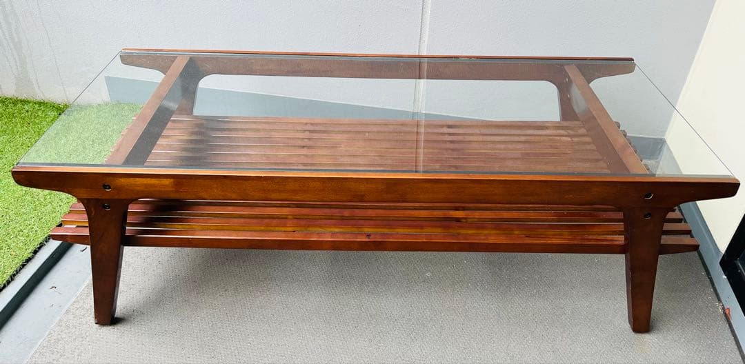 B-Company ビーカンパニー ローテーブル 木製　ガラステーブル